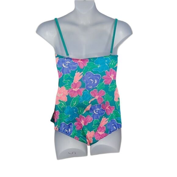 VINTAGE 90s one piece swimsuit florescent floral print‎ with detachable straps M - Picture 3 of 14